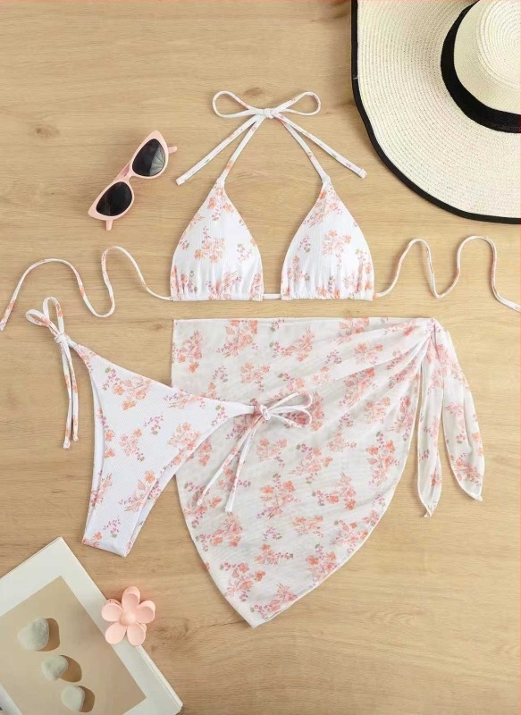 Costum de baie din trei părți, imprimat, cu spate decupat, cu burete pentru bust, 82% poliester, 18% spandex