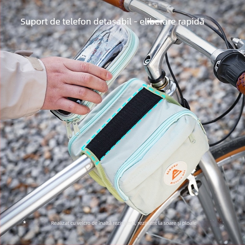 Ai Ruilun Geantă pentru bicicletă, Model 985, Capacitate 3.3L, Material: mătase cu model floral, Geantă pentru cadrul frontal pentru biciclete de munte și de drum