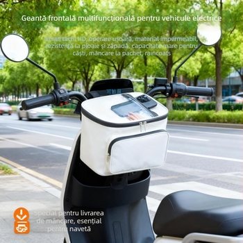 Geantă impermeabilă cu montaj frontal pentru biciclete electrice și scutere, compartiment de depozitare haine de ploaie