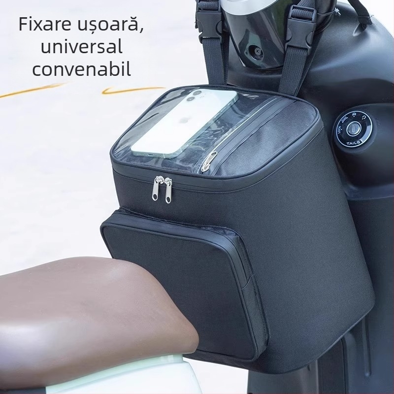 Geantă impermeabilă cu montaj frontal pentru biciclete electrice și scutere, compartiment de depozitare haine de ploaie