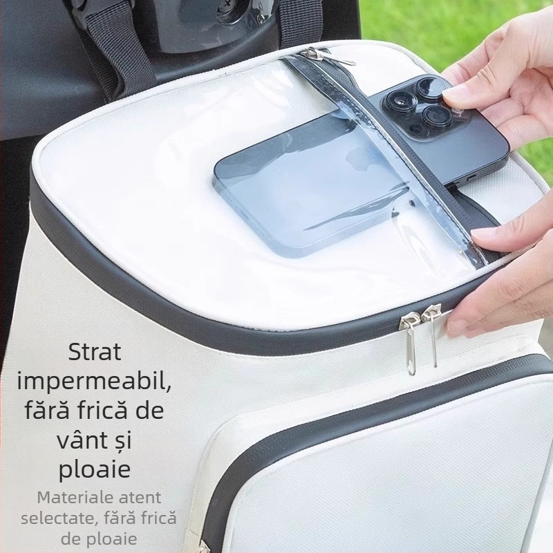 Geantă impermeabilă cu montaj frontal pentru biciclete electrice și scutere, compartiment de depozitare haine de ploaie