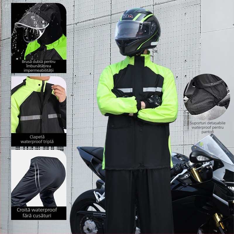 Poncho de ploaie pentru motociclete, pentru adulți – protecție la ploi torențiale, pentru o persoană, imprimare logo disponibilă, material Chun Yafang, adeziv PU impermeabil