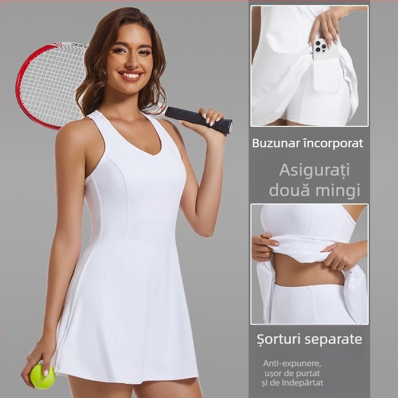 Rochie sport pentru antrenament cu protecție pentru bust, fără mâneci, monocromă; material: amestec de fibre chimice; exterior 78% nylon, căptușeală 22% spandex