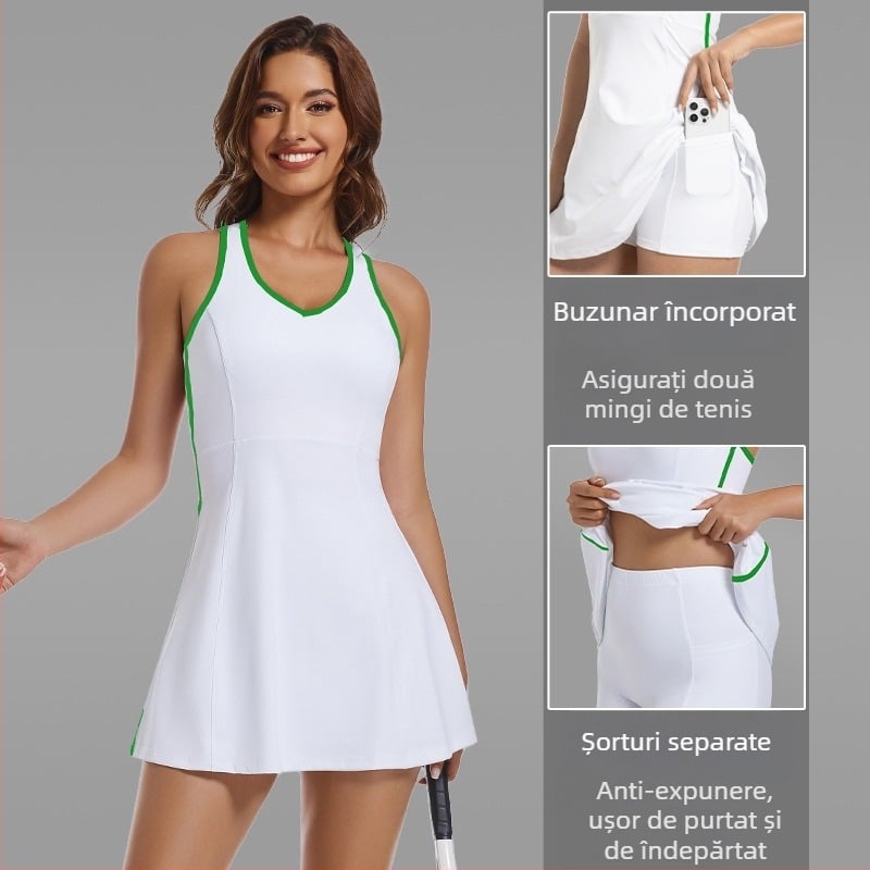 Rochie sport pentru antrenament cu protecție pentru bust, fără mâneci, monocromă; material: amestec de fibre chimice; exterior 78% nylon, căptușeală 22% spandex