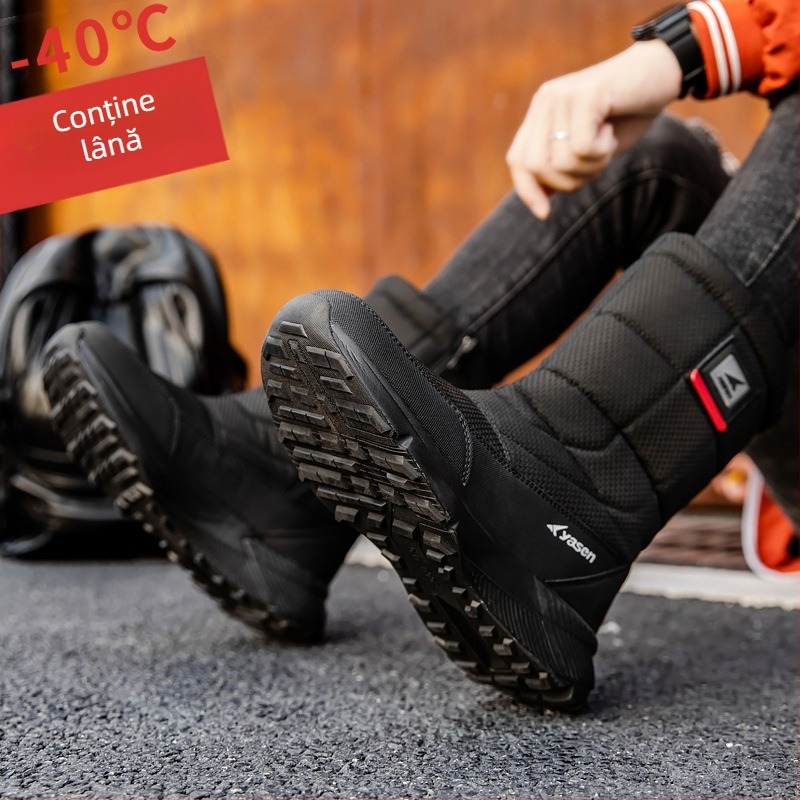 Ghete de zăpadă – încălzite, partea superioară din pânză, talpă din cauciuc rezistent la abraziune, interior din lână, fermoar lateral