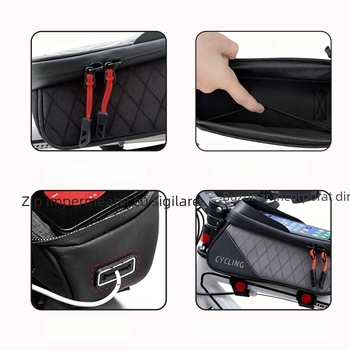 Geantă pentru bicicletă din piele sintetică, capacitate 1,5 L, model F001, pentru ghidon și tubul superior, spațiu de depozitare