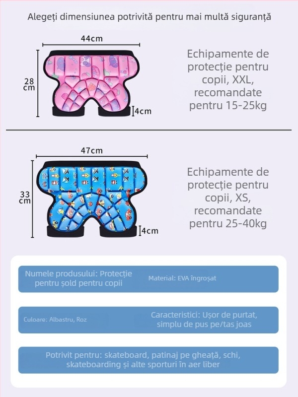 Protecții de șold EVA Ice Amber pentru copii – patinaj cu role, Specificația A