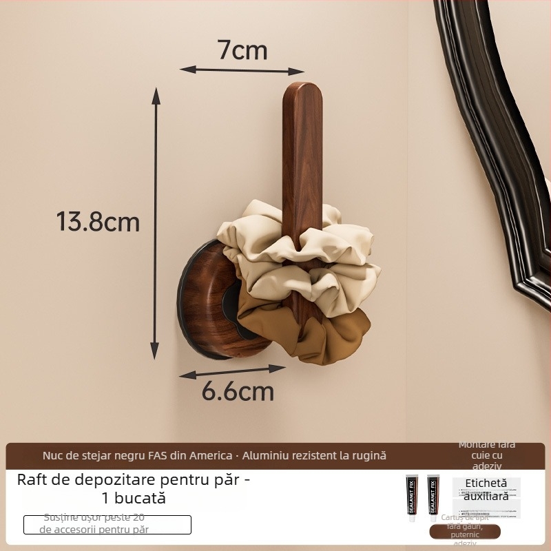 Suport montat pe perete pentru elastice de păr – stand pentru bijuterii din oțel cu lemn, pentru depozitare machiaj și bijuterii