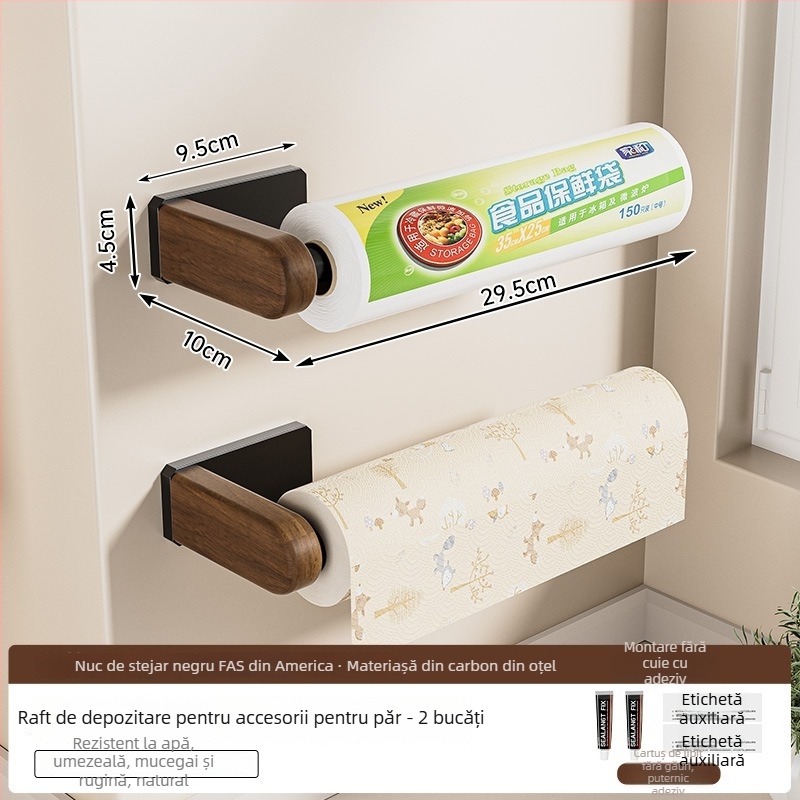 Suport montat pe perete pentru elastice de păr – stand pentru bijuterii din oțel cu lemn, pentru depozitare machiaj și bijuterii