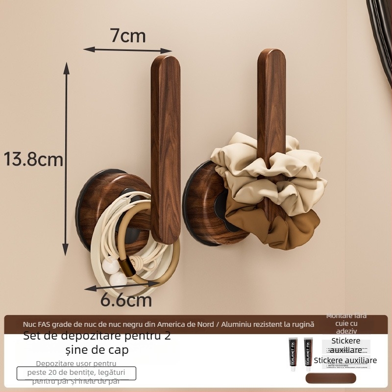 Suport montat pe perete pentru elastice de păr – stand pentru bijuterii din oțel cu lemn, pentru depozitare machiaj și bijuterii