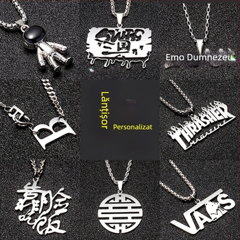 Colier cu pandantiv litera, din oțel de titan, unisex, finisaj cu picurare de ulei, lanț personalizabil