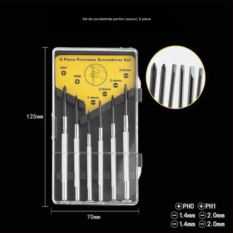 Set de șurubelnițe pentru ceasuri, oțel crom-vanadiu Cr_V, magnetic, neizolat, greutate 0.1 kg