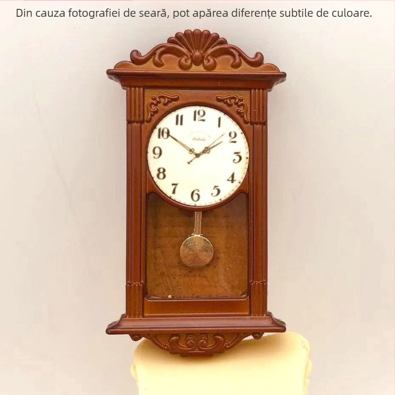 Accesorii miniatură pentru casă de păpuși – ceas de sufragerie suspendat, metalic, stil roman, scară 1:12, pentru vârsta 15–35, ambalaj OPP