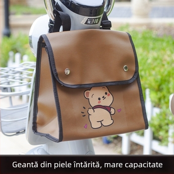Geantă pentru bicicletă din piele artificială, buzunar frontal din piele pentru baterie, capacitate 8L, cu căptușeală, depozitare multifuncțională pentru baterie și încărcător