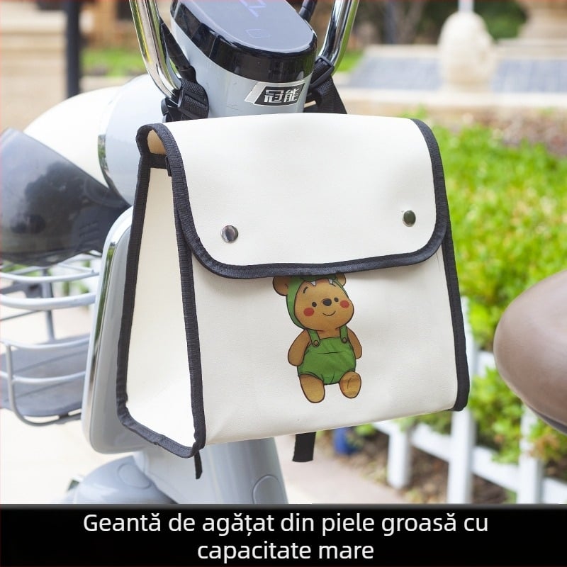 Geantă pentru bicicletă din piele artificială, buzunar frontal din piele pentru baterie, capacitate 8L, cu căptușeală, depozitare multifuncțională pentru baterie și încărcător