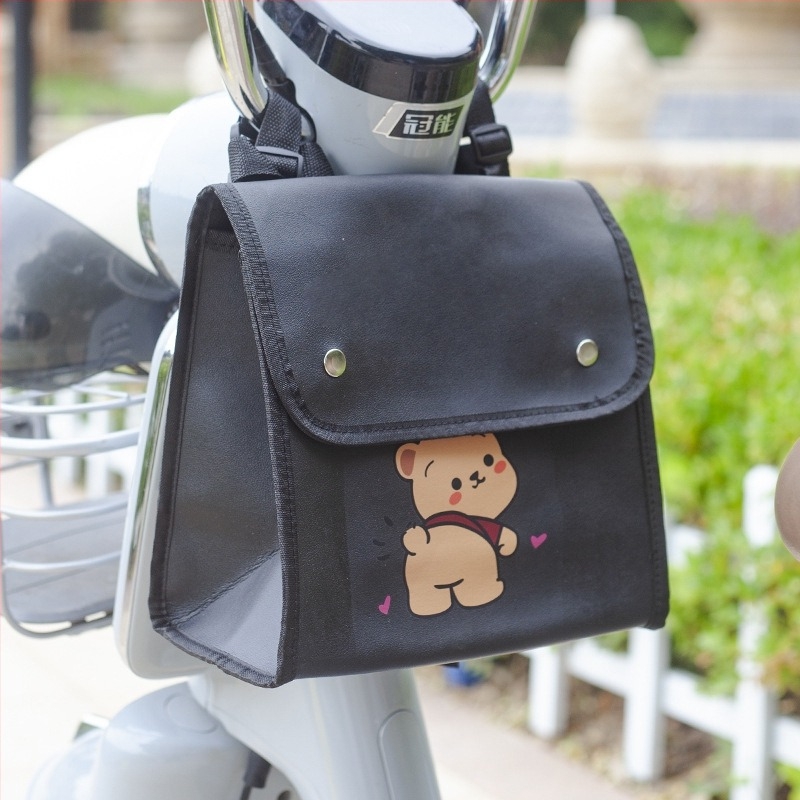 Geantă pentru bicicletă din piele artificială, buzunar frontal din piele pentru baterie, capacitate 8L, cu căptușeală, depozitare multifuncțională pentru baterie și încărcător