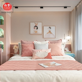 Set decorativ Nordic roz pentru camera copiilor: drapel de pat, runner la capătul patului și pernă pentru tăblia patului