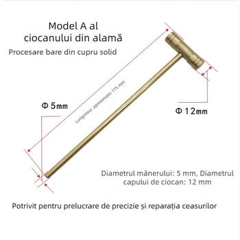 Cioc de reparat ceasuri, cu cap dublu detașabil; capul: fier/alamă/plastic; tijă: fier/alamă; potrivit pentru repararea ceasurilor și montarea de instrumente de precizie