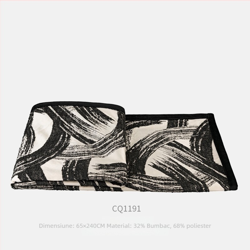 Runner de pat cu ciucuri (poliester, stil modern minimalist, abstracție geometrică, stil hotelier, produs superior)