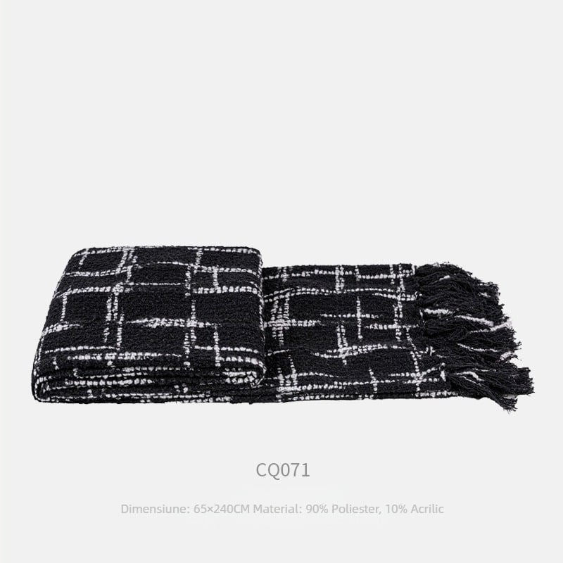 Runner de pat cu ciucuri (poliester, stil modern minimalist, abstracție geometrică, stil hotelier, produs superior)