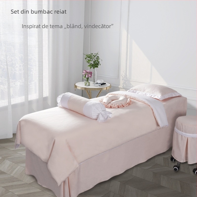 Set patru piese pentru acoperire pat de cosmetică din bumbac corduroy, asortare cromatică, stil modern minimalist