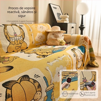 Cuvertură și husă pentru canapea cu motiv de pisică – din fir de bumbac, stil modern minimalist, antiderapant, pentru canapea de trei locuri