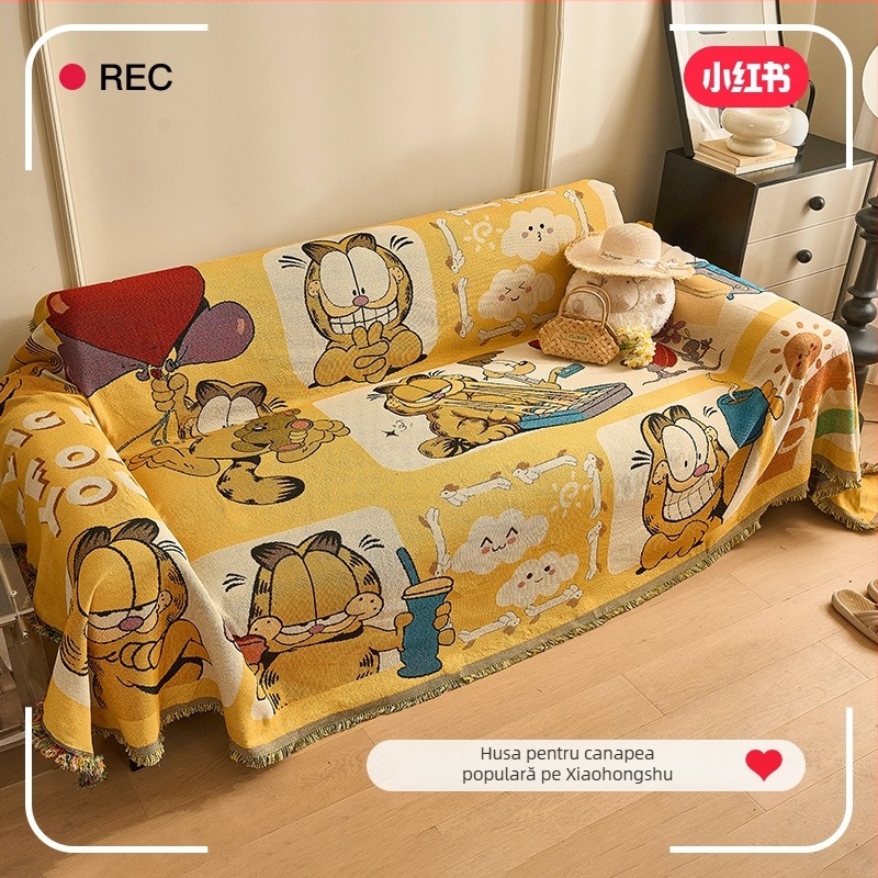 Cuvertură și husă pentru canapea cu motiv de pisică – din fir de bumbac, stil modern minimalist, antiderapant, pentru canapea de trei locuri