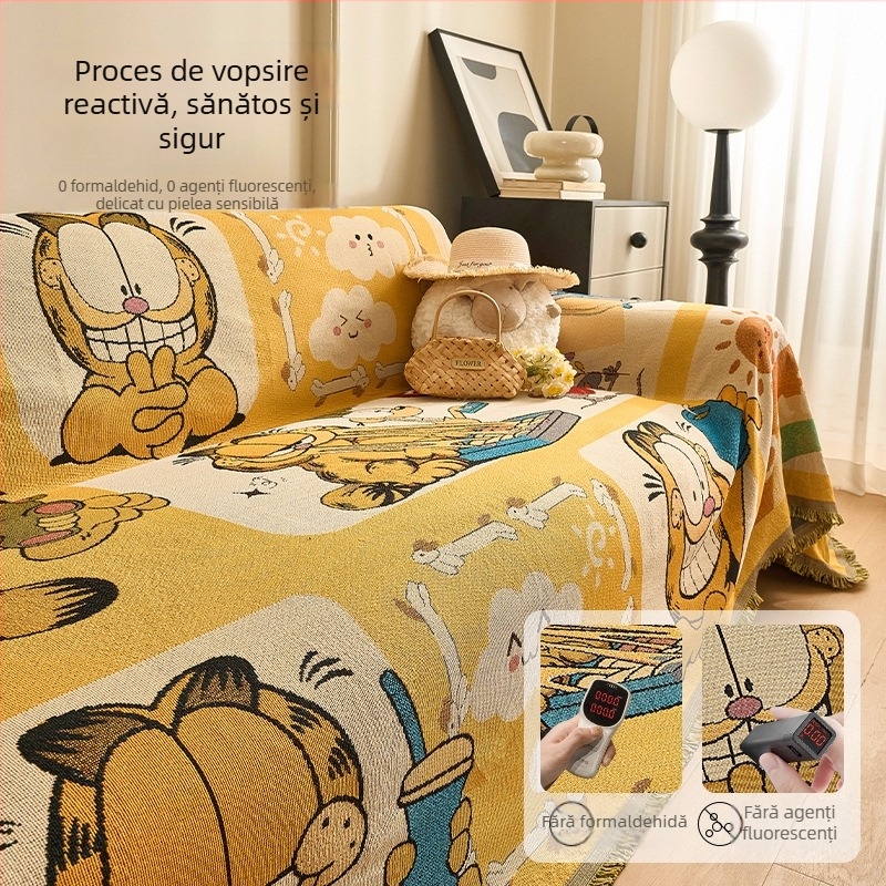 Cuvertură și husă pentru canapea cu motiv de pisică – din fir de bumbac, stil modern minimalist, antiderapant, pentru canapea de trei locuri