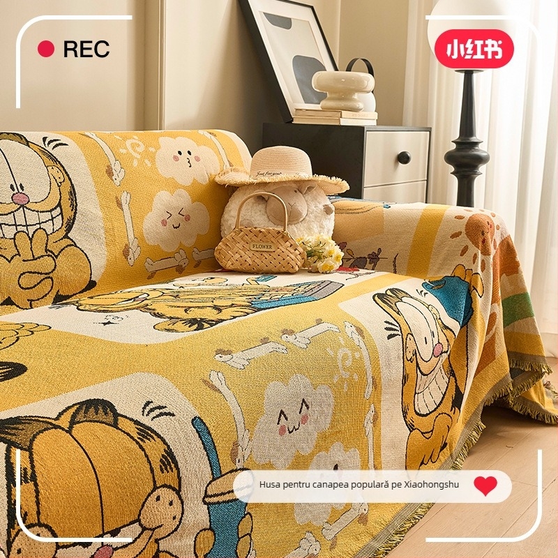 Cuvertură și husă pentru canapea cu motiv de pisică – din fir de bumbac, stil modern minimalist, antiderapant, pentru canapea de trei locuri