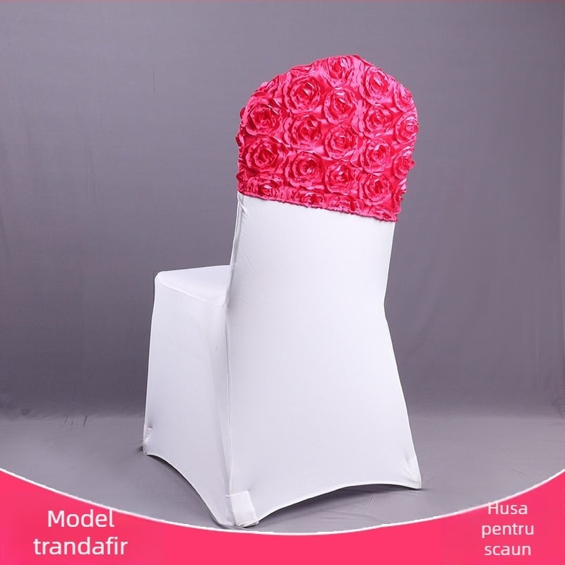 Capac pentru spătarul unui scaun de nuntă cu motiv de trandafir – material amestecat, cusături elastice, calitate hotel, compatibil cu o singură bucată, etichetă privată licențiată