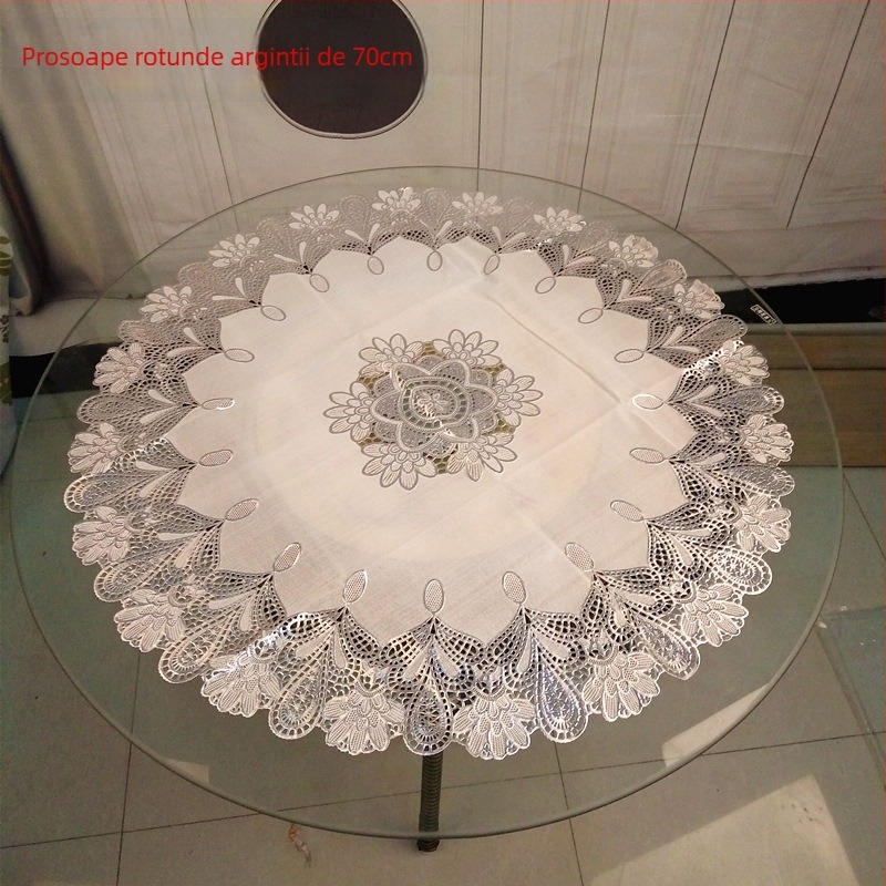 Față de masă rotundă din PVC cu ștampilare la cald; anti-alunecare, anti-praf, rezistență la temperaturi înalte