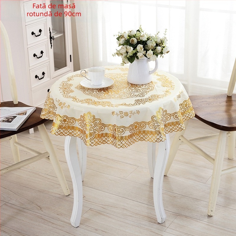 Față de masă rotundă din PVC cu ștampilare la cald; anti-alunecare, anti-praf, rezistență la temperaturi înalte