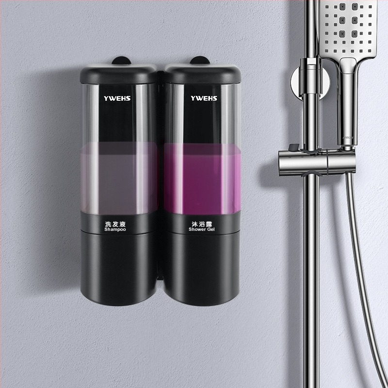 Dozator montat pe perete, fără găuri, pentru șampon, gel de duș, lichid de vase și dezinfectant pentru mâini; certificat CE