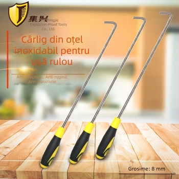 Cârlig din oțel inoxidabil 304 pentru ușă rulantă, cârlig simplu, 8 mm, mâner lung cu orificiu, mâner cauciucat-plastic