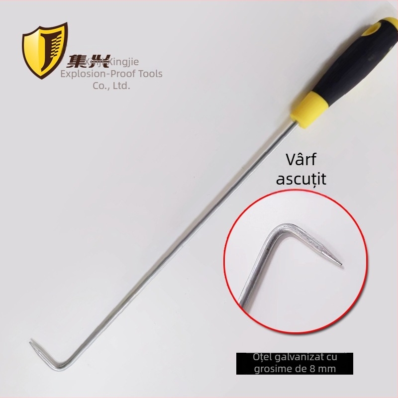 Cârlig din oțel inoxidabil 304 pentru ușă rulantă, cârlig simplu, 8 mm, mâner lung cu orificiu, mâner cauciucat-plastic
