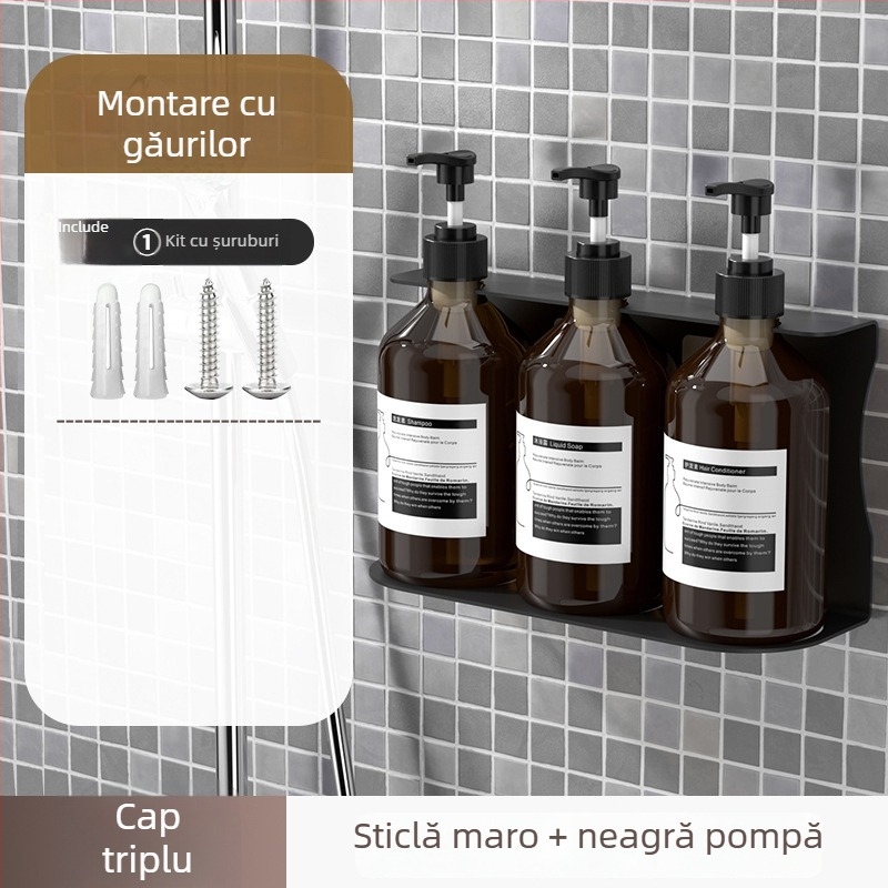 Distribuitor de săpun montat pe perete cu recipient pentru șampon — ABS, acționat prin apăsare, finisaj oxidat