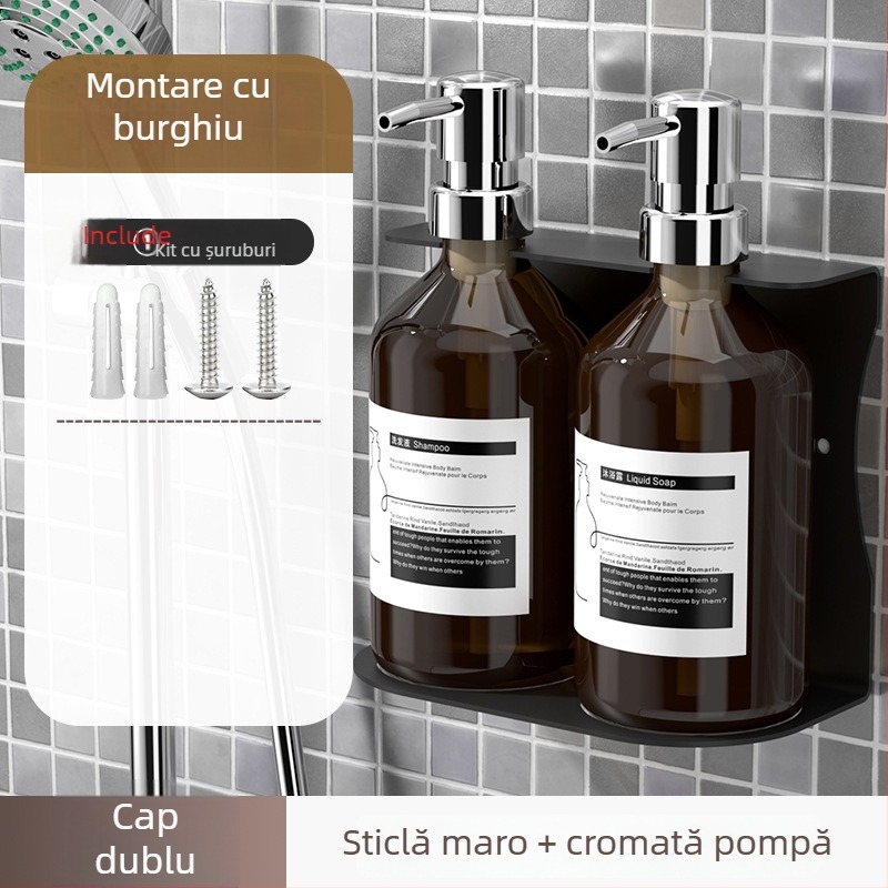 Distribuitor de săpun montat pe perete cu recipient pentru șampon — ABS, acționat prin apăsare, finisaj oxidat