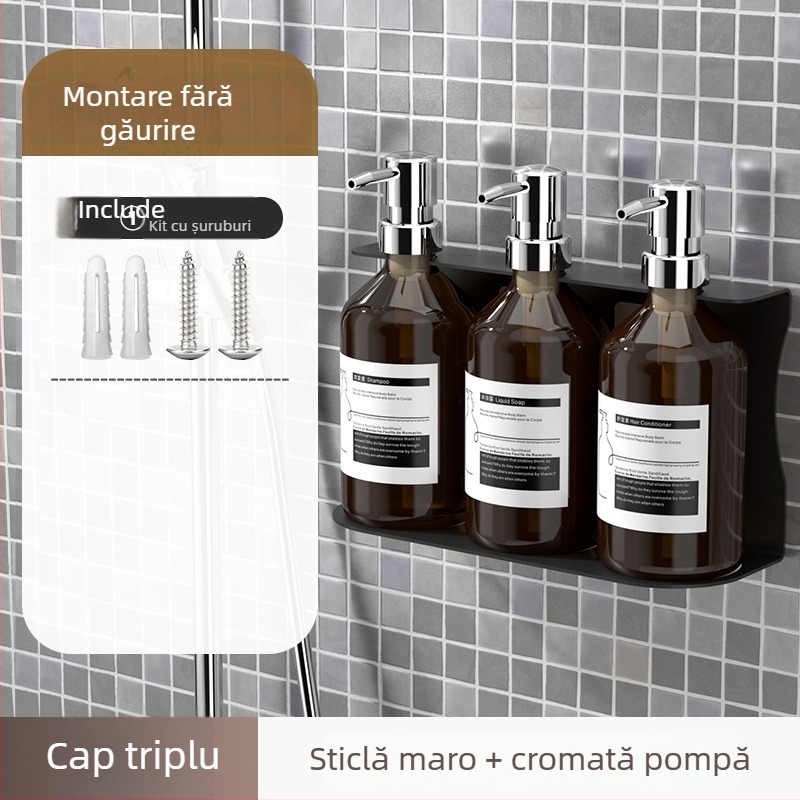 Distribuitor de săpun montat pe perete cu recipient pentru șampon — ABS, acționat prin apăsare, finisaj oxidat