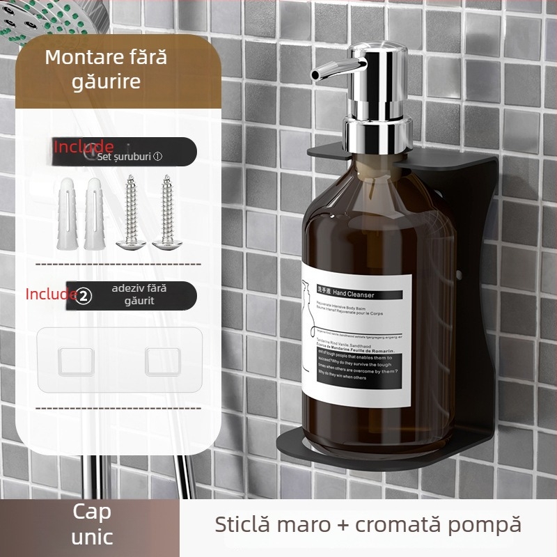 Distribuitor de săpun montat pe perete cu recipient pentru șampon — ABS, acționat prin apăsare, finisaj oxidat