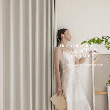 Draperii pentru ferestre din Chenille Jacquard, textură dublu reliefată pe ambele fețe cu dungi curbe, stil Bauhaus, umbrire înaltă 71–90%