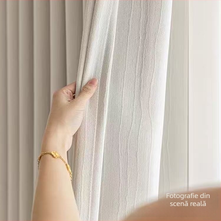 Draperii pentru ferestre din Chenille Jacquard, textură dublu reliefată pe ambele fețe cu dungi curbe, stil Bauhaus, umbrire înaltă 71–90%