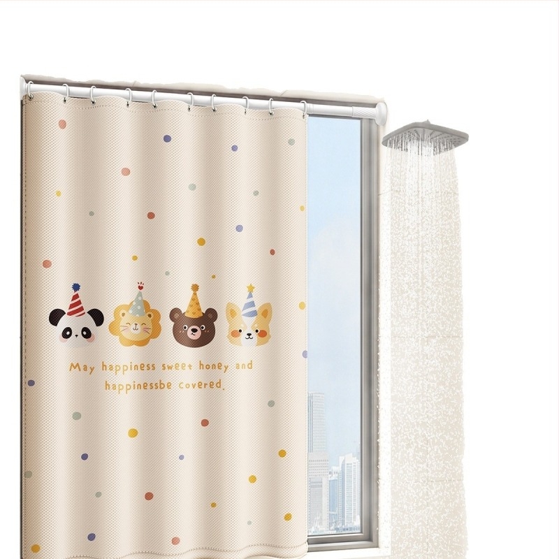 Cortină de duș din poliester, stil modern minimalist, model cu animale, personalizabilă