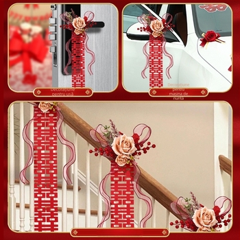 Șnur de perdea de nuntă cu simboluri ale fericirii duble pentru dormitor și sufragerie, material: textil, ambalaj: OPP, marca The Trip, Dimensiuni: vezi detalii