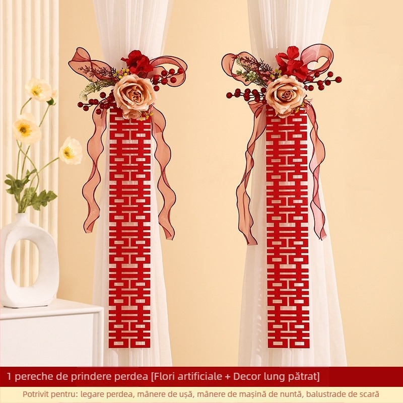 Șnur de perdea de nuntă cu simboluri ale fericirii duble pentru dormitor și sufragerie, material: textil, ambalaj: OPP, marca The Trip, Dimensiuni: vezi detalii