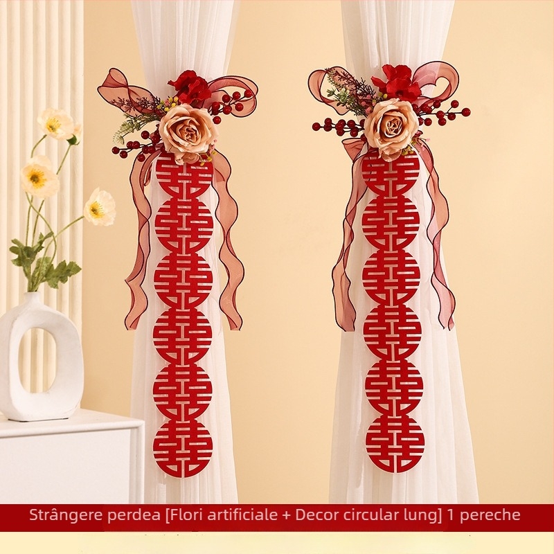 Șnur de perdea de nuntă cu simboluri ale fericirii duble pentru dormitor și sufragerie, material: textil, ambalaj: OPP, marca The Trip, Dimensiuni: vezi detalii