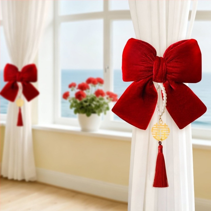 Set prinderi perdea cu funda catifelată pentru decor de nuntă • Material: flanelă • Brand: Ant • Ambalaj: carton • Destinație: nuntă