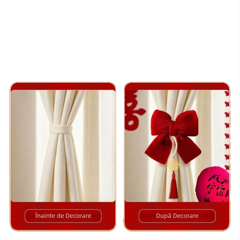 Set prinderi perdea cu funda catifelată pentru decor de nuntă • Material: flanelă • Brand: Ant • Ambalaj: carton • Destinație: nuntă