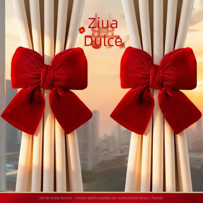Set prinderi perdea cu funda catifelată pentru decor de nuntă • Material: flanelă • Brand: Ant • Ambalaj: carton • Destinație: nuntă