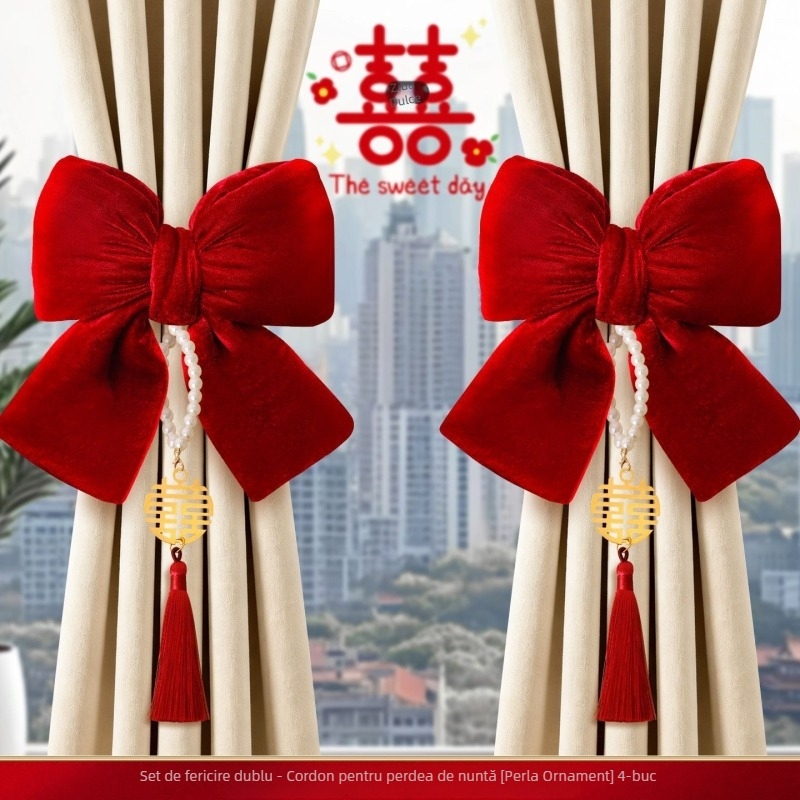 Set prinderi perdea cu funda catifelată pentru decor de nuntă • Material: flanelă • Brand: Ant • Ambalaj: carton • Destinație: nuntă