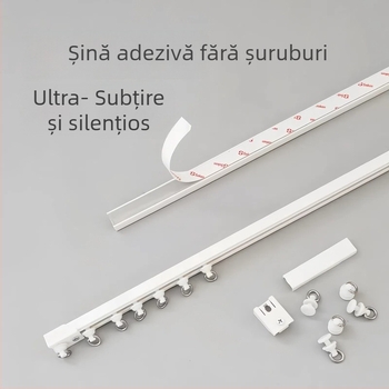 Șină pentru perdele fără găuri, autoadezivă, silențioasă, ultra-subțire